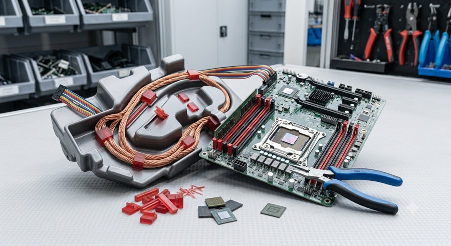 Componente de plástico con cableado incrustado